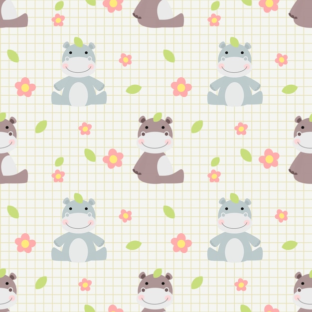 Cute hippo seamless pattern.