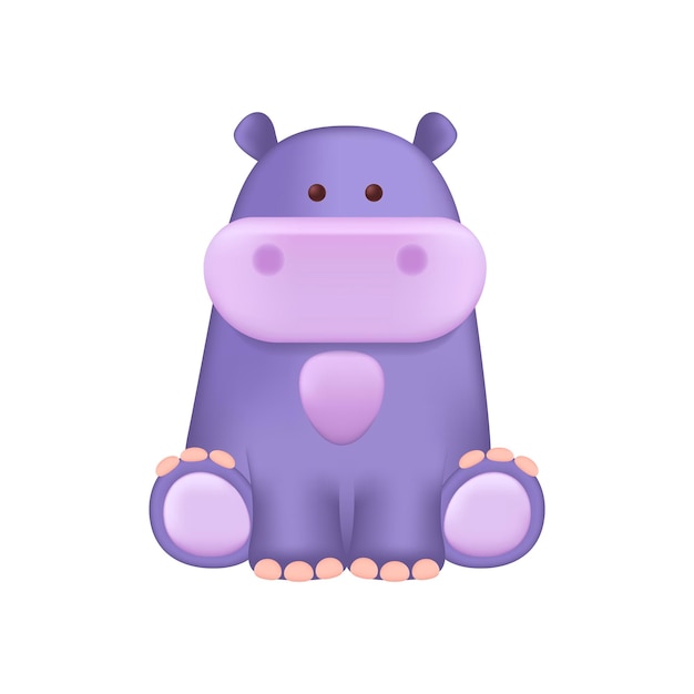 Vector cute hippopotamus 3d vector illustration. adorable wild hippo sitting in cartoon style isolated on white background. animal, nature, wildlife concept