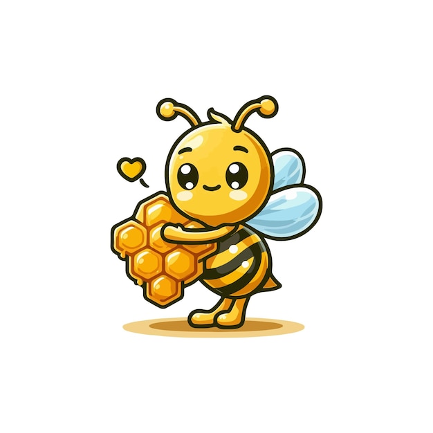 Cute honey bee hug honeycomb cartoon vector icon illustration