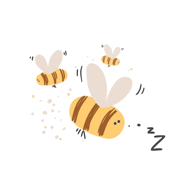 Cute honey bees illustration in cartoon style