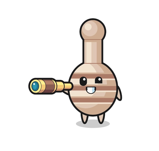 Cute honey dipper character is holding an old telescope