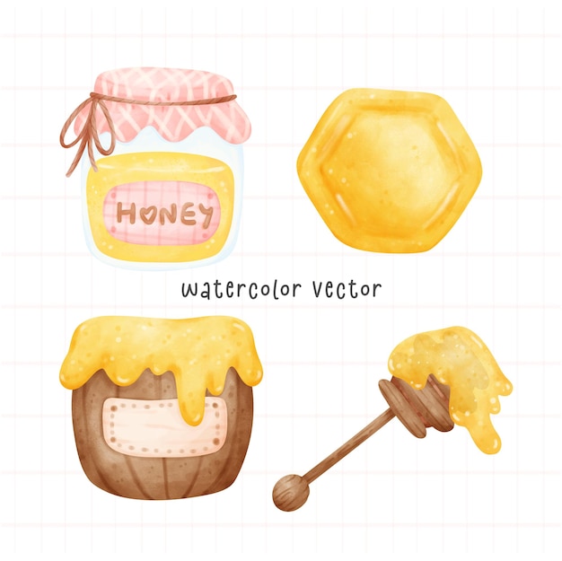 Vector cute honey from bee elements watercolor cartoon hand painted illustration vector