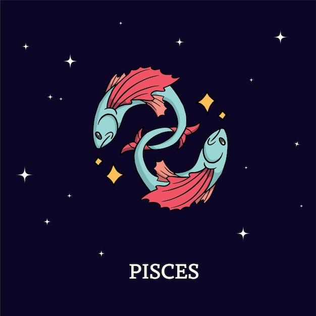 Vector cute horoscope zodiac signs illustration vector astrological fortunetelling hand draw pisces