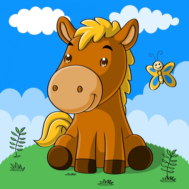 Cute horse cartoon, hand drawn