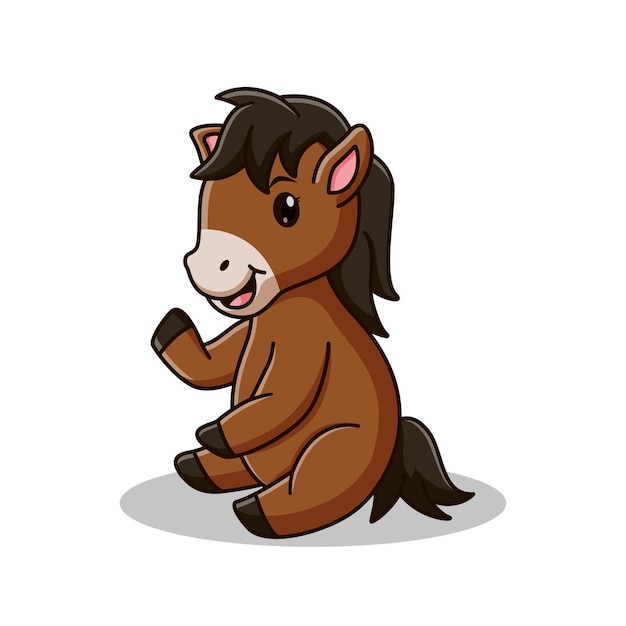 Cute Horse Cartoon Sitting Isolated On White Background. Animal Icon Concept