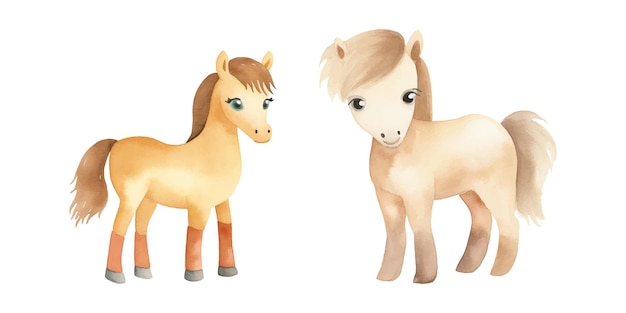 cute horse watercolor vector illustration