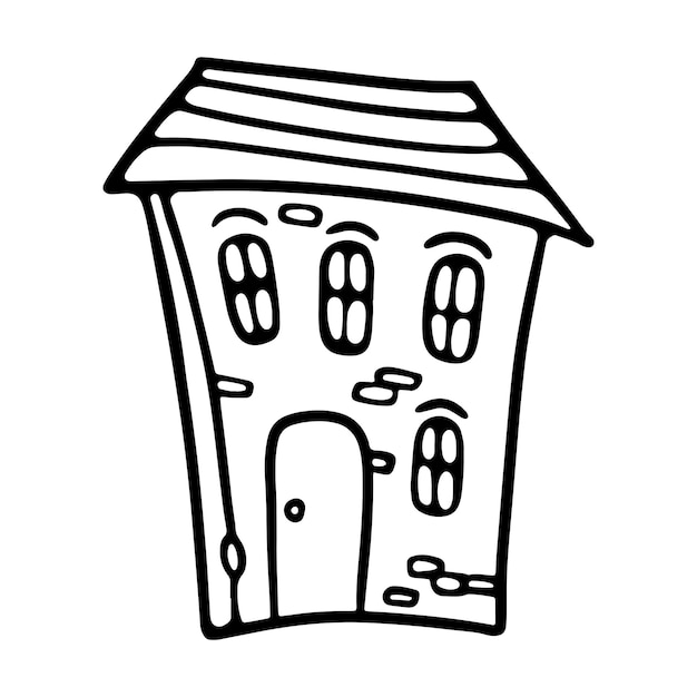 Cute House hand-drawn outline doodle Cartoon style For a Coloring page Premium Vector