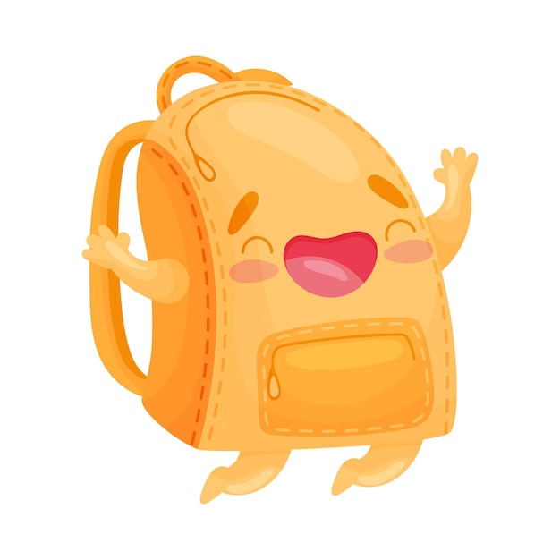 Vector cute humanized orange schoolbag jumping for joy vector illustration on white background