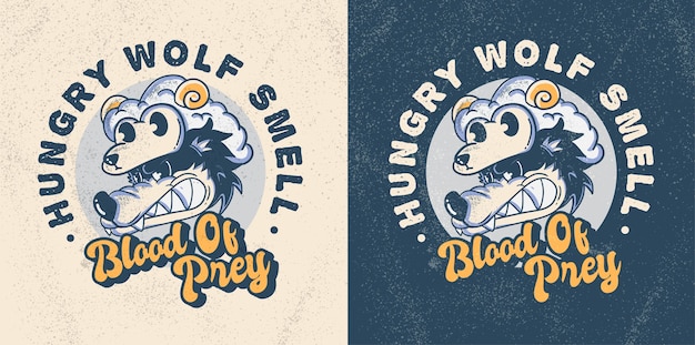 Cute hungry wolf vintage cartoon style illustration