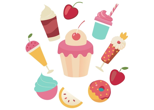 Cute ice cream and cakes background