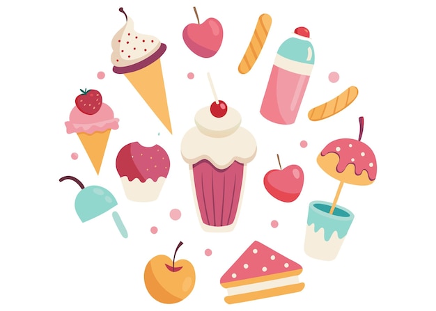 Cute ice cream and cakes background