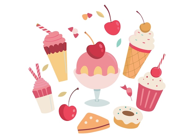 Cute ice cream and cakes background