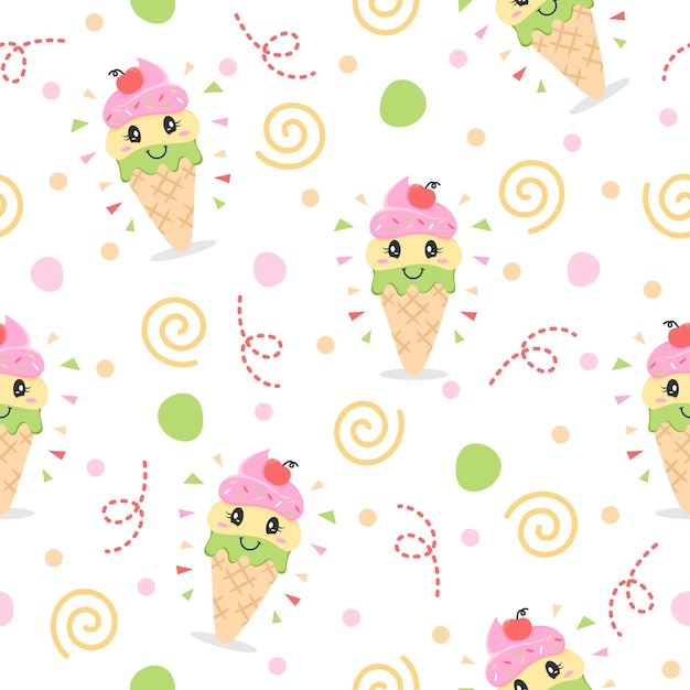 Cute ice cream cartoon illustration patterns