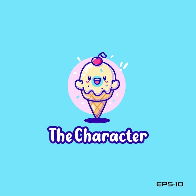 Vector cute ice cream cartoon logo vector mascot character illustration