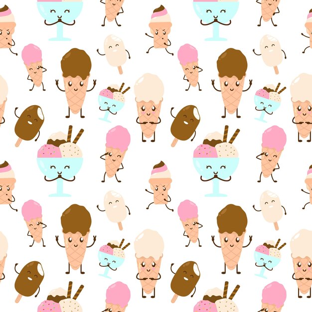 Cute ice cream character seamless pattern