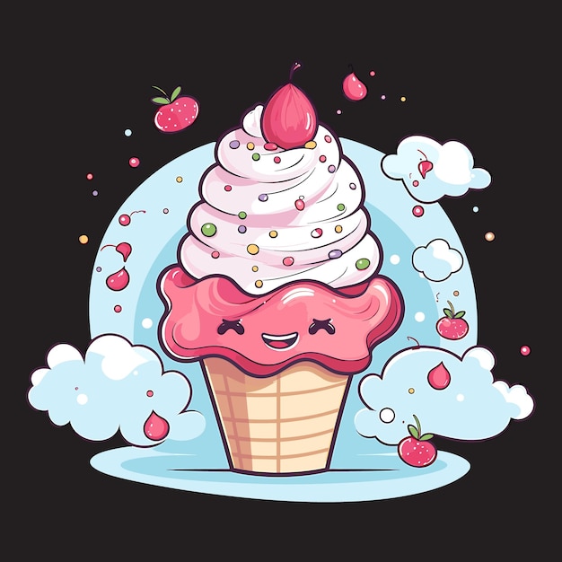 Cute ice cream cone cartoon vector icon illustration food drink icon concept