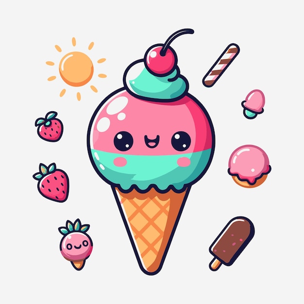 Vector a cute ice cream flat illustration icecream vector drawing colorful cartoon icecream illustration on