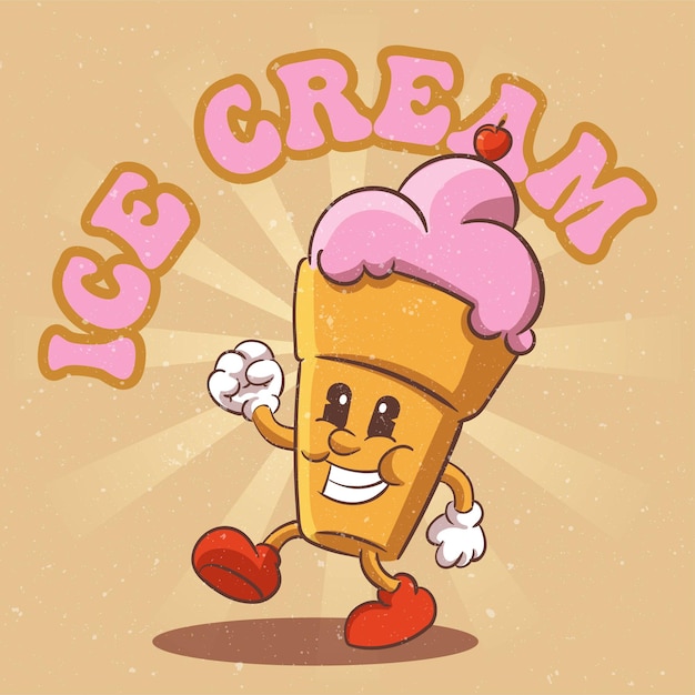 cute ice cream illustration hand drawn trendy cartoon element retro style