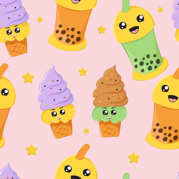 cute ice cream junk food seamless pattern