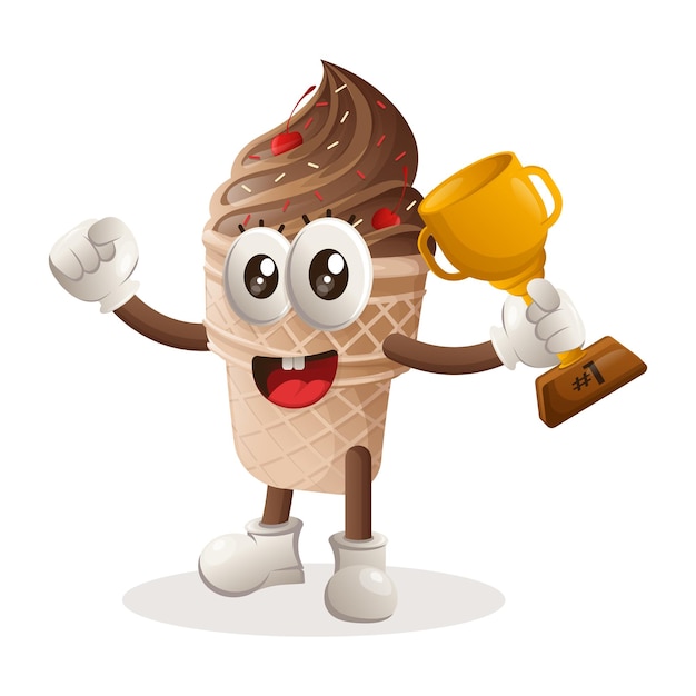 Cute ice cream mascot winning award and celebrating success