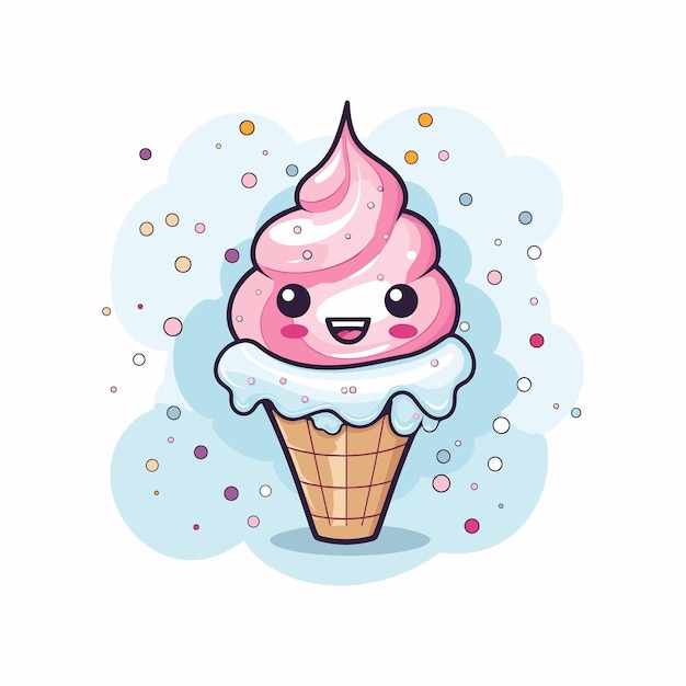 A cute ice cream vector outline white background