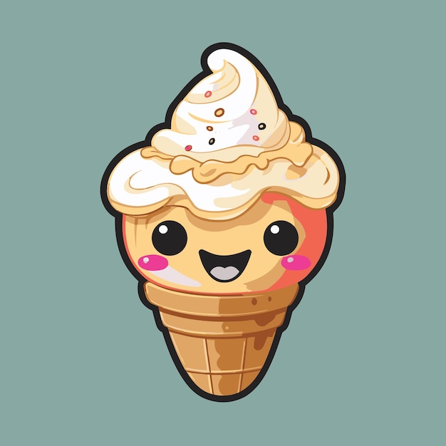 Cute ice cream in a waffle cone Vector illustration