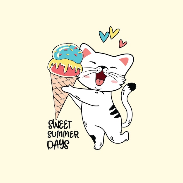 Cute ice cream with cat cartoon