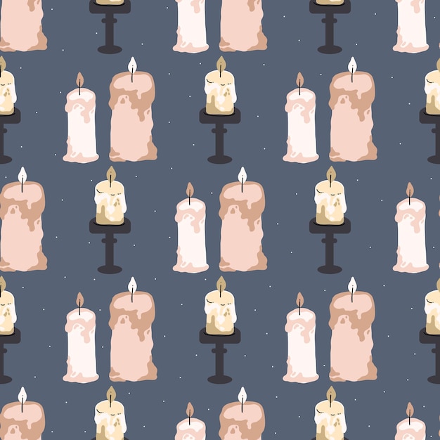 Cute illustrated halloween candle pattern. Seamless repeated background.