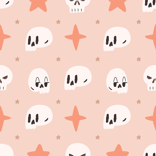 Cute illustrated halloween pattern. Seamless repeated background. Wallpaper, fabric, scrapbook paper design.