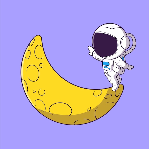 Cute illustration astronaut character playing balancing on the moon