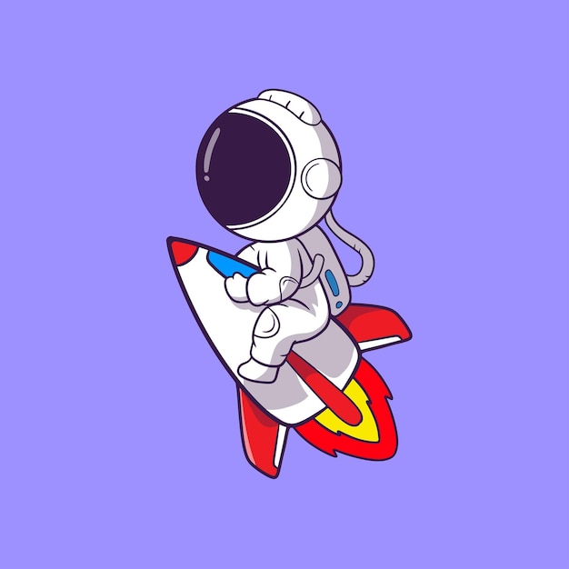 Cute illustration astronaut riding the rocket