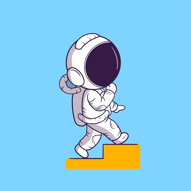 Cute illustration astronaut walking on the stairs