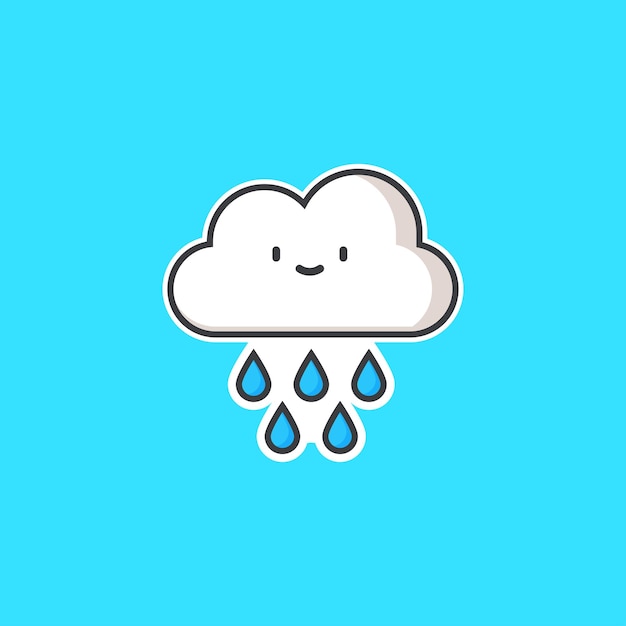 Cute illustration of clouds raining cartoon vector icon illustration isolated object