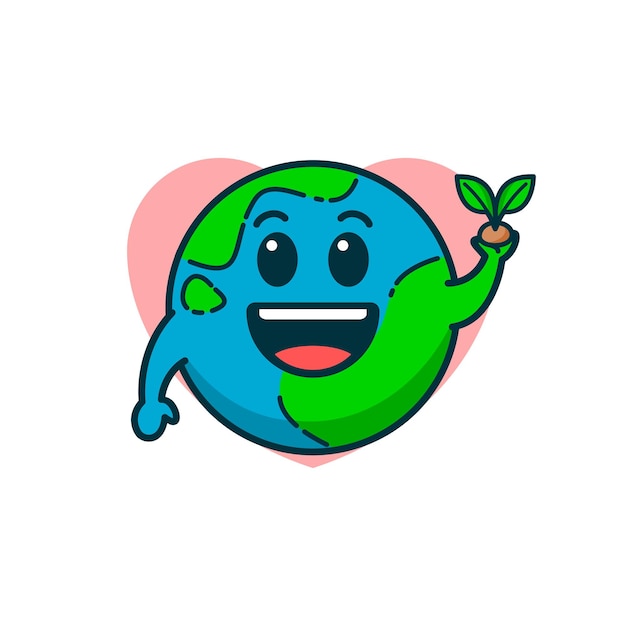 Cute illustration of earth holding a plant earth day vector illustration