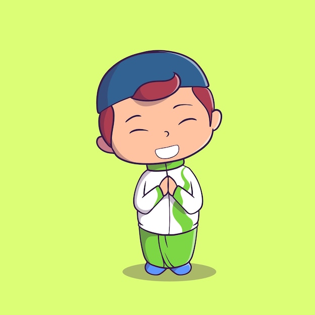 Cute illustration of a muslim boy feeling happy