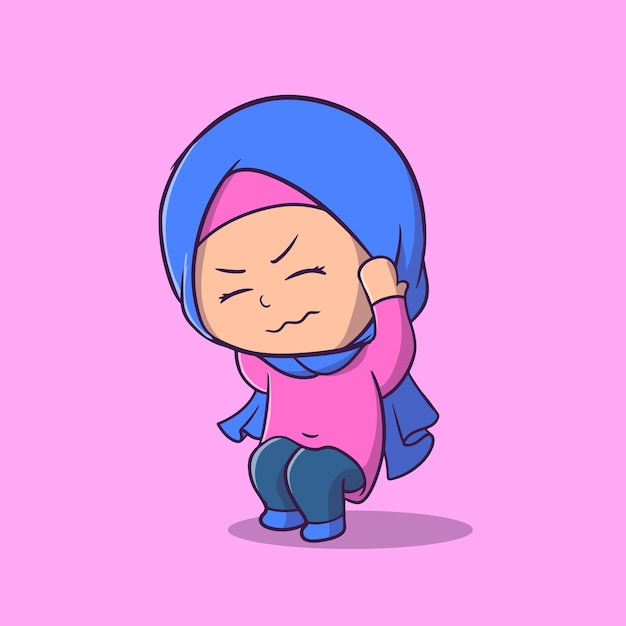 Cute illustration of Muslim girl covering ears playing firecracker