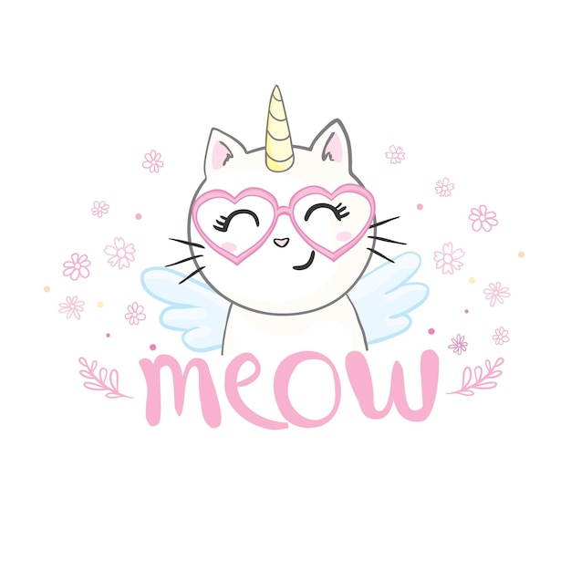 Cute image of a lying cat with a horn unicorn It can be used for sticker patch phone case poster tshirt mug etc