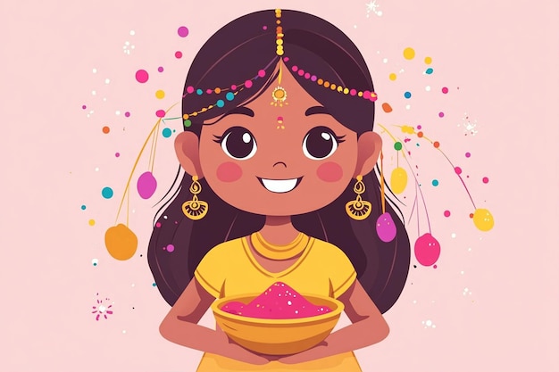 Vector cute indian girl smiling and playing