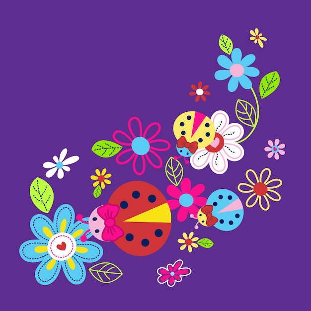 cute insect vector with beautiful flower