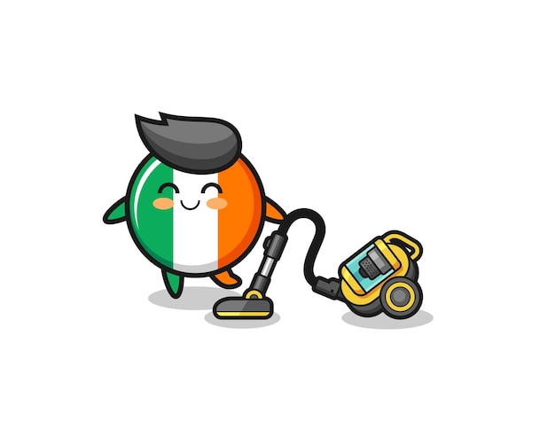 Cute ireland flag holding vacuum cleaner illustration cute design