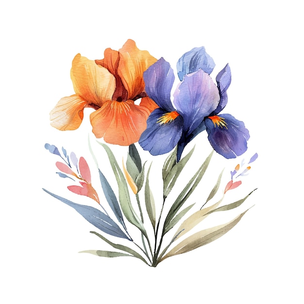 cute irises vector illustration in watercolour style