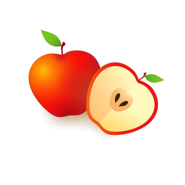 Cute isolated apple Digital image 3D background with clipping mask Realistic fruit Half an apple