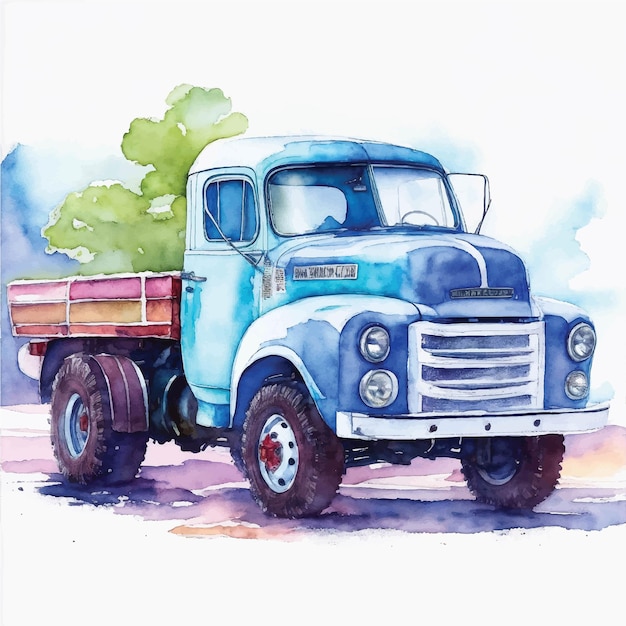 Vector cute isolated watercolor truck pastel watercolor truck