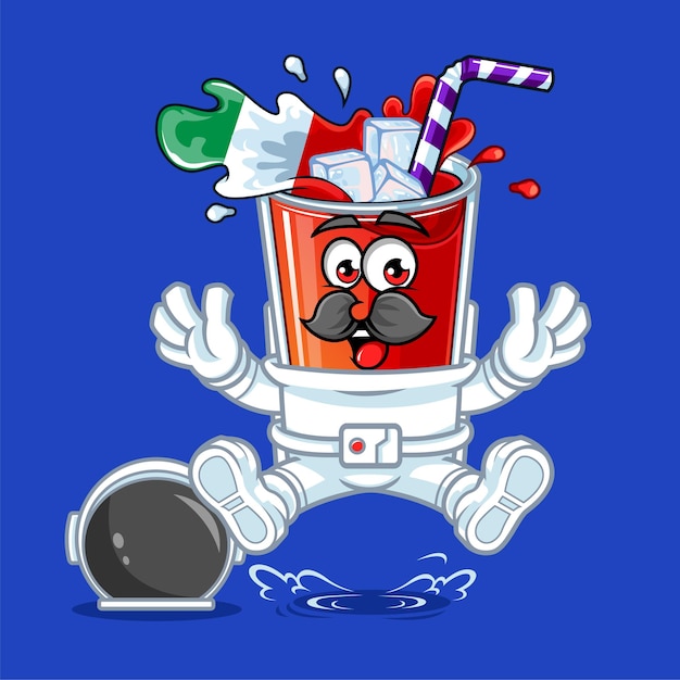 Cute Italy drink flag astronaut jump vector mascot illustration