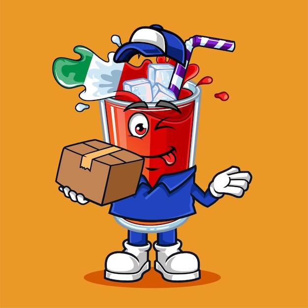 Cute Italy drink flag delivery package courier vector mascot illustration