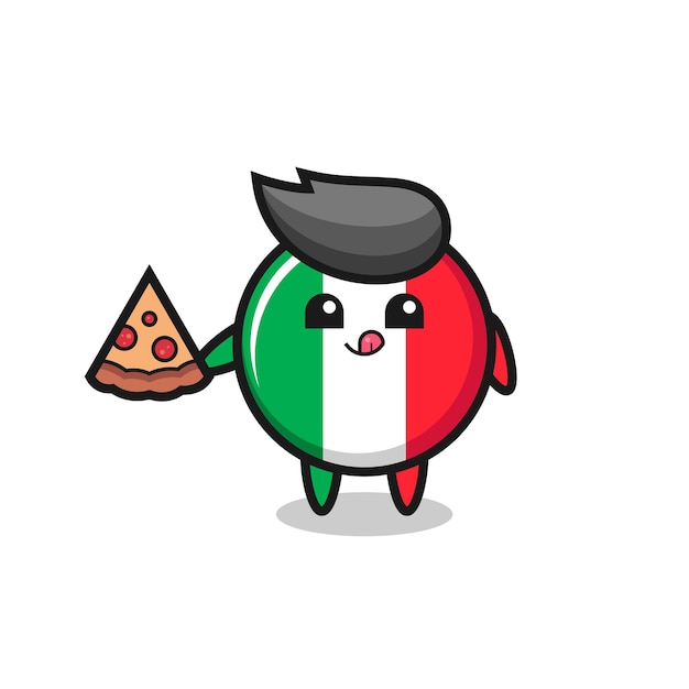 Cute italy flag cartoon eating pizza