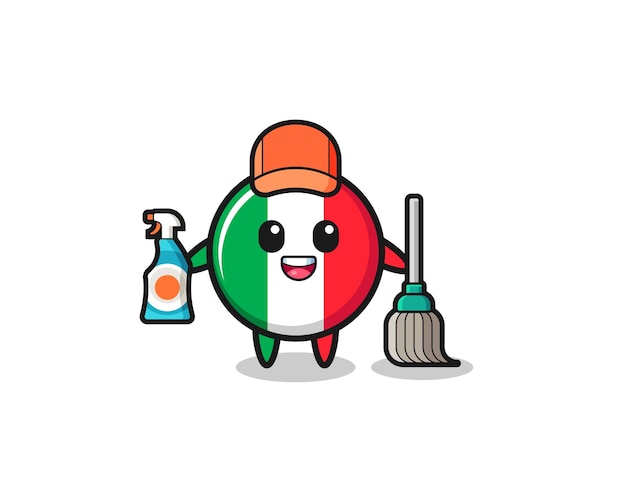 Cute italy flag character as cleaning services mascot cute design