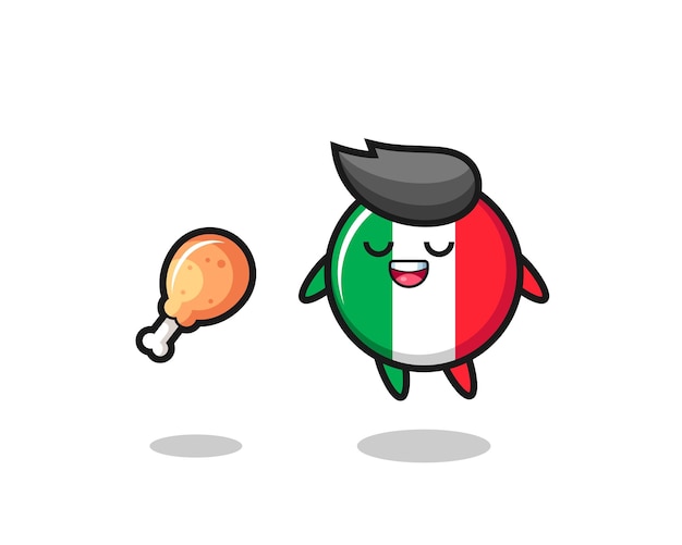 Cute italy flag floating and tempted because of fried chicken