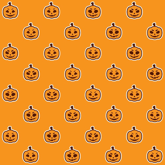 Vector cute jack o lantern pumpkin face halloween seamless pattern