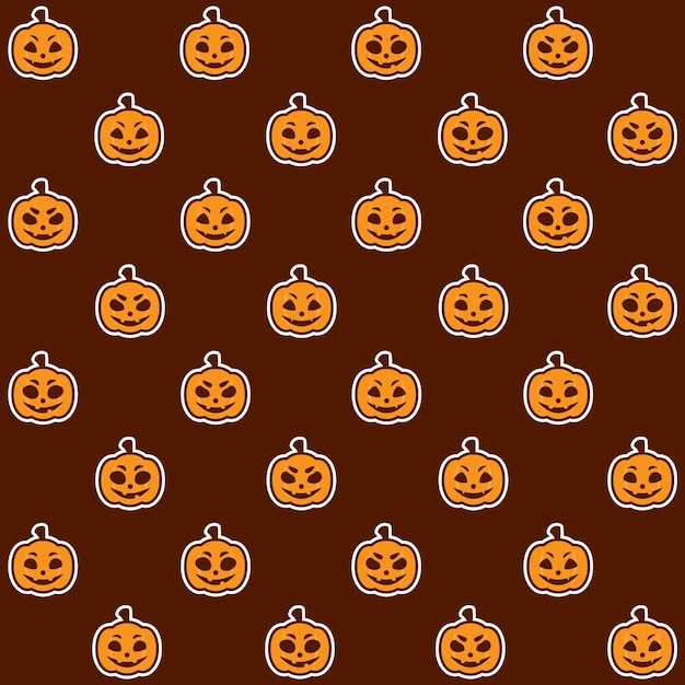 Vector cute jack o lantern pumpkin face halloween seamless pattern